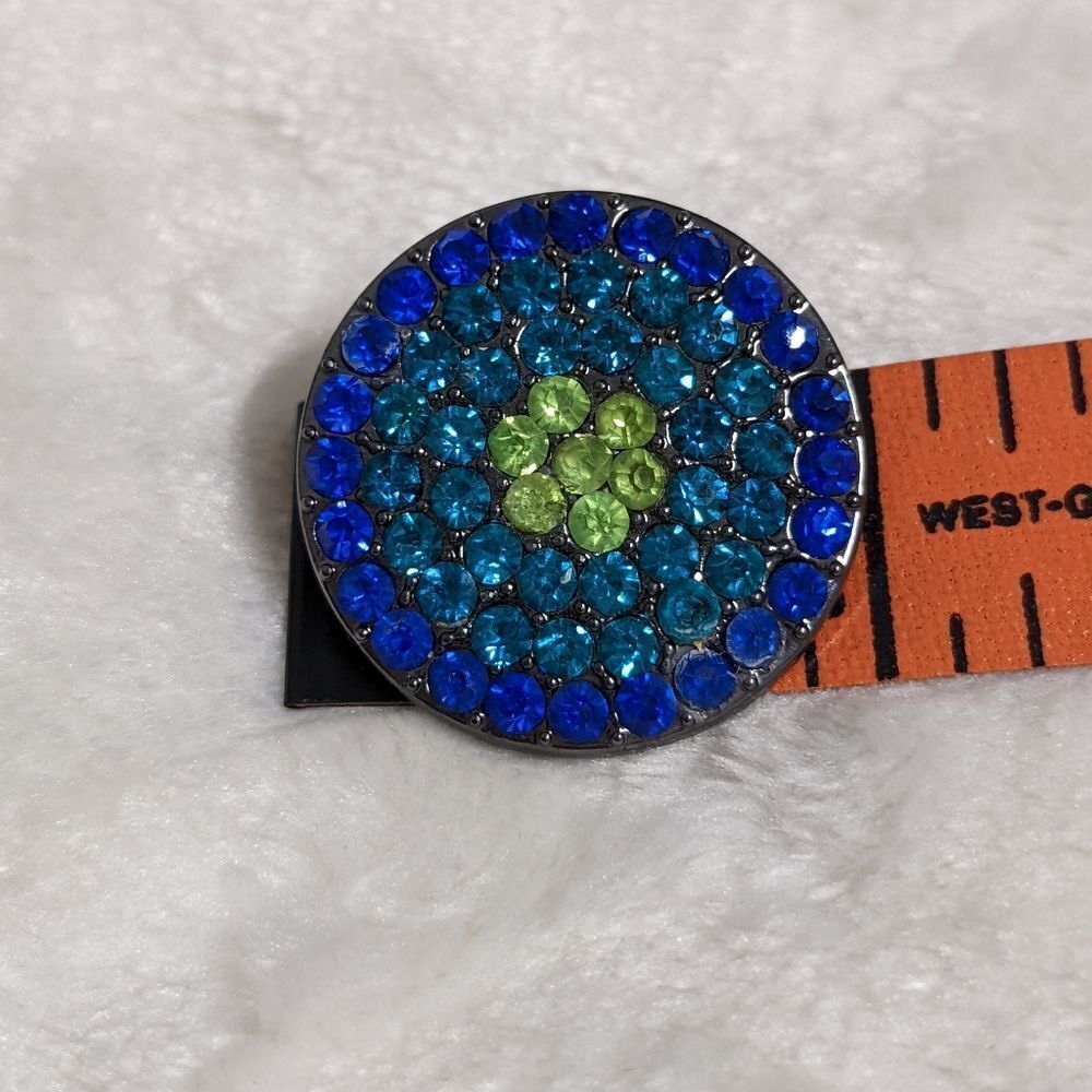 Vintage Sparkly Blue & Green Rhinestone Button Pierced Earrings - Picture 6 of 7